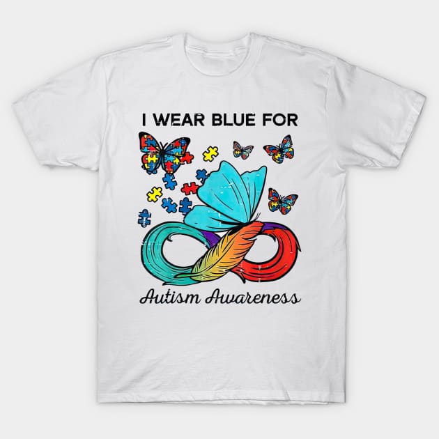 Autism Butterfly I Wear Blue For Autism Awareness T-Shirt by TATTOO project